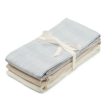 Cam Cam® Muslin Cloth, 3-pack - GOTS Mix Classic Stripes Blue, Praline, Creme White